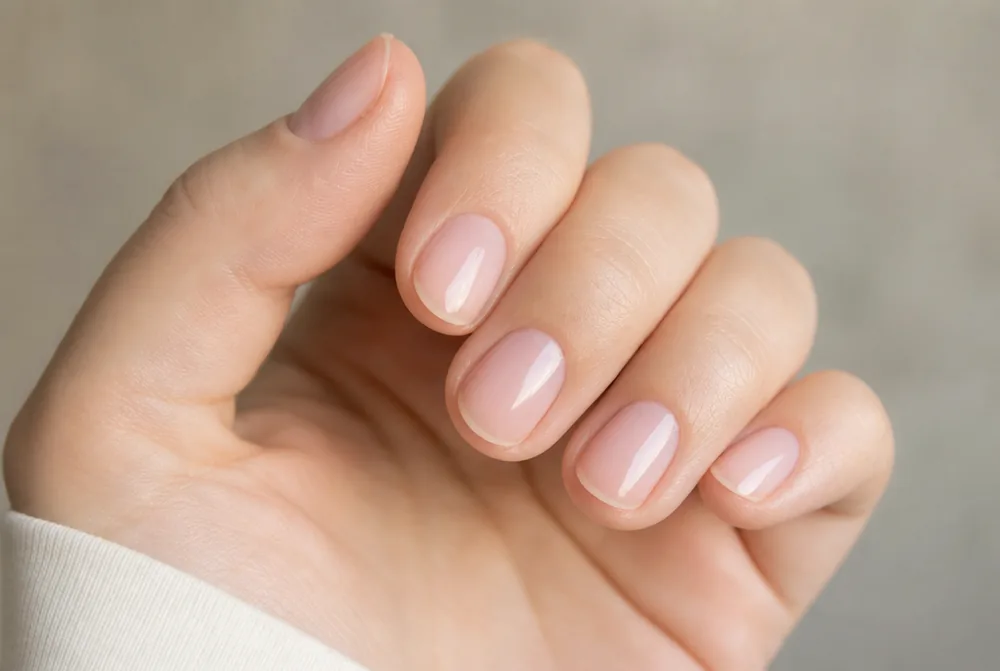 ballet slipper sheer pink nails on short round shape