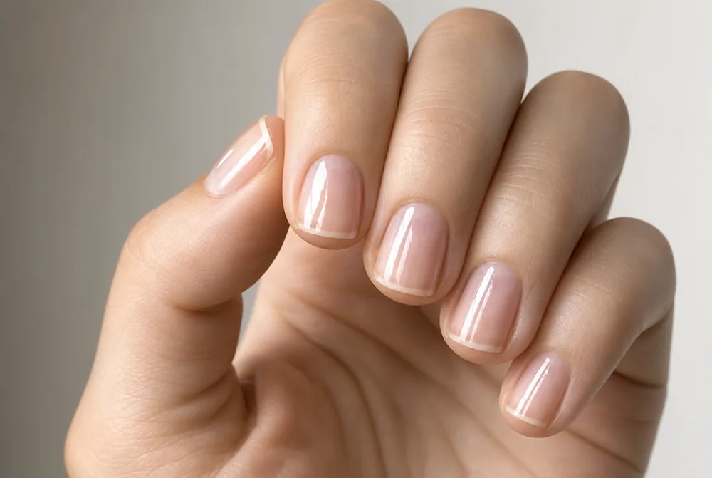 bare buffed January nails with clear gloss
