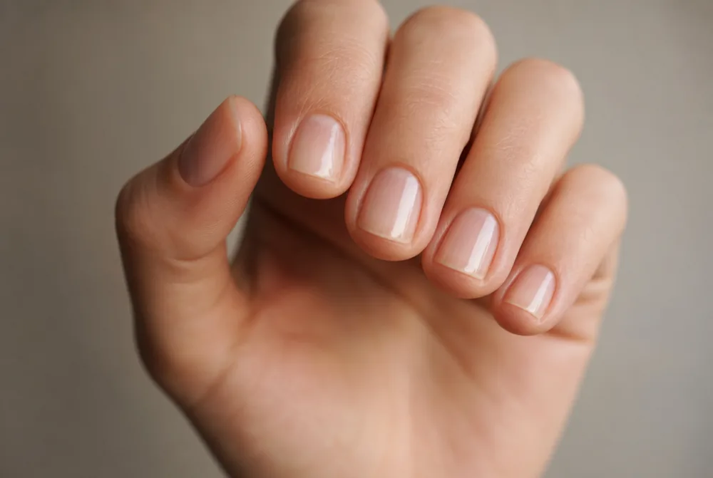 bare buffed round nails with natural shine
