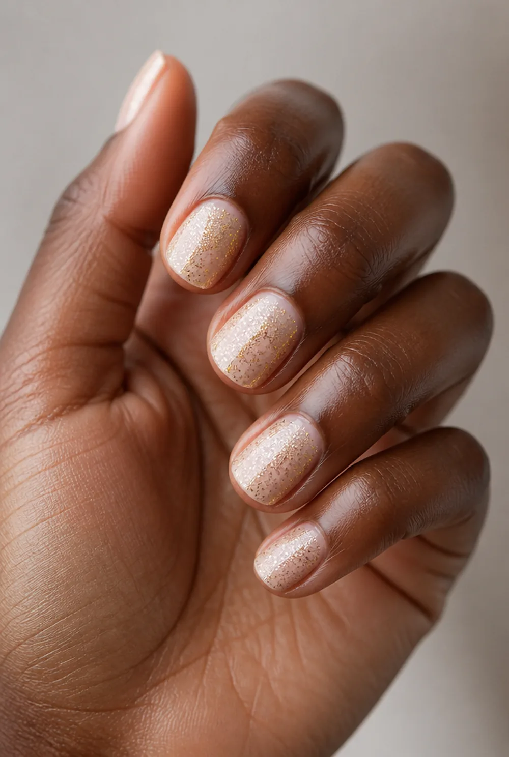 champagne glitter ombre nail art on deep brown skin
