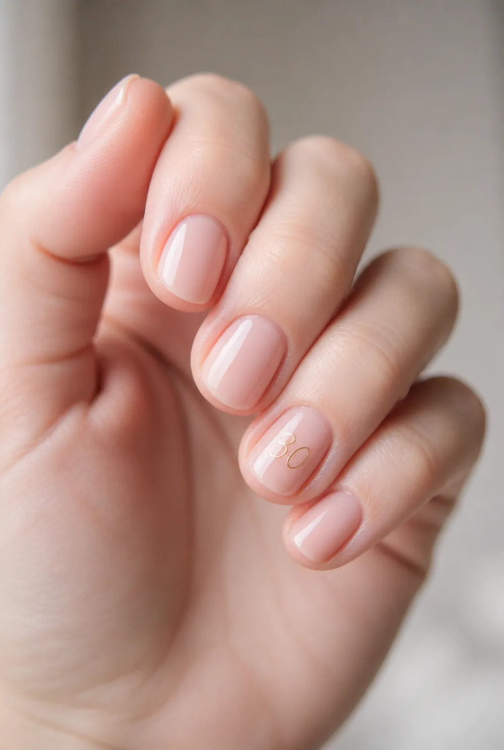 number accent nail art on fair skin, short length