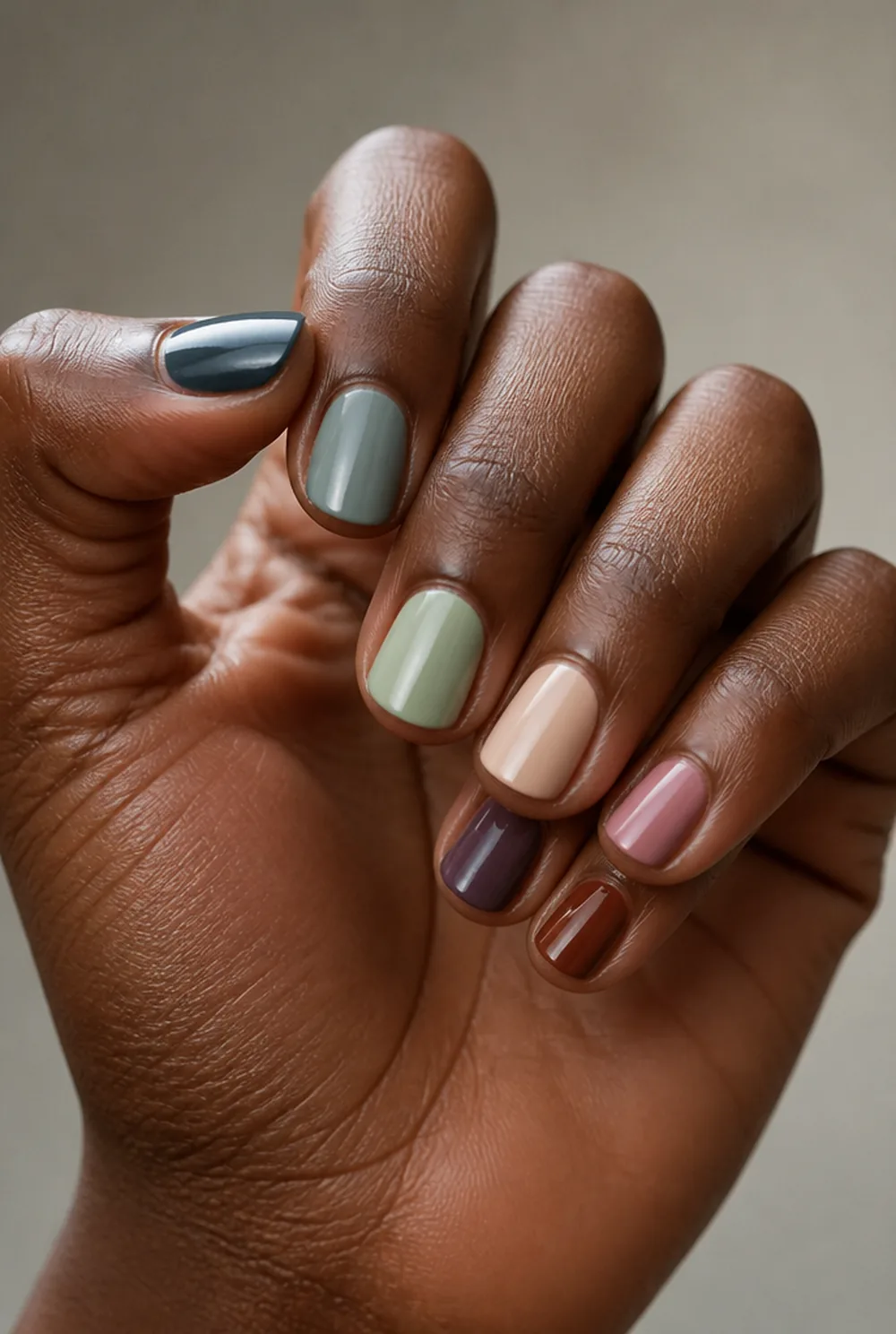 skittle set nail art on deep brown skin