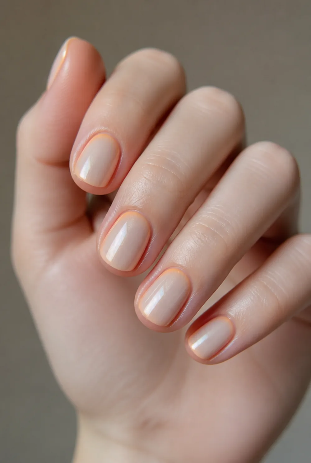 soft aura nail art on fair skin, short length