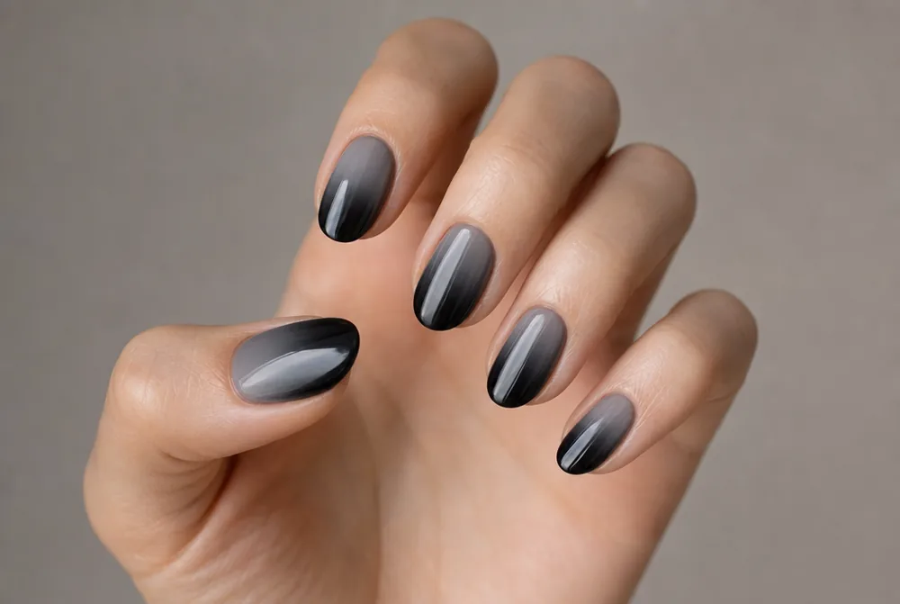 black ombre nails fading from grey to black