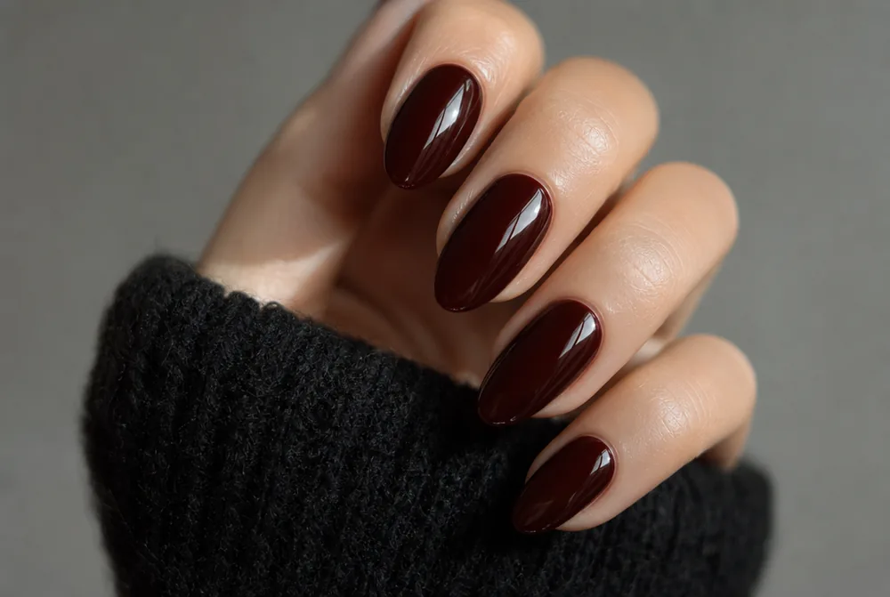 blackened cherry red almond nails