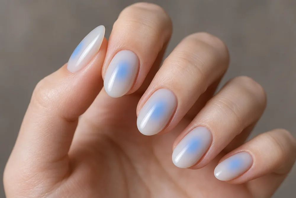 blue aura nails with blurred centre glow