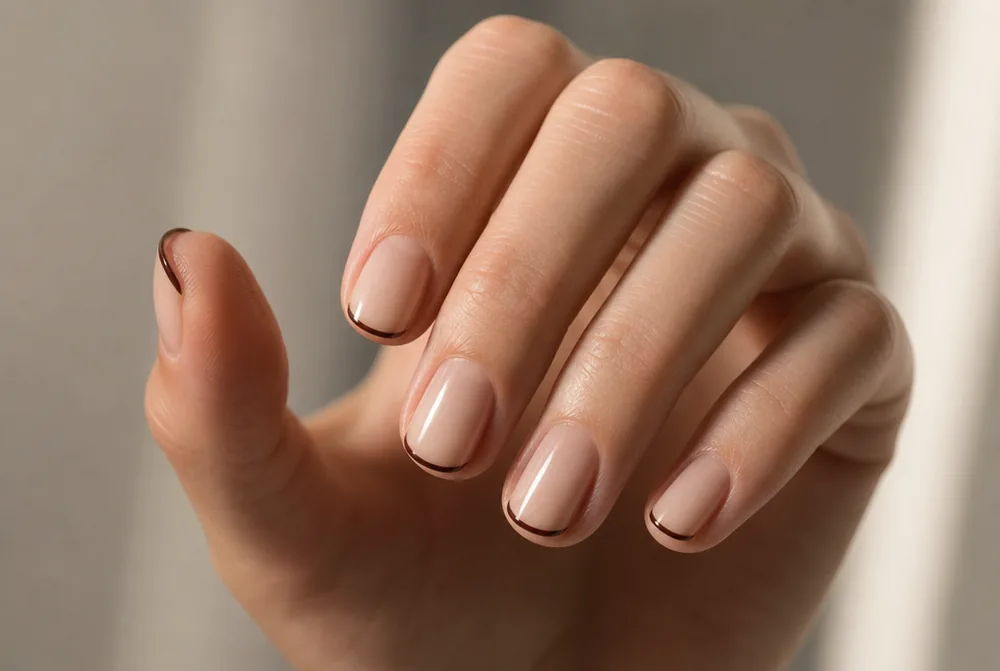 brown micro French nails with hairline tip