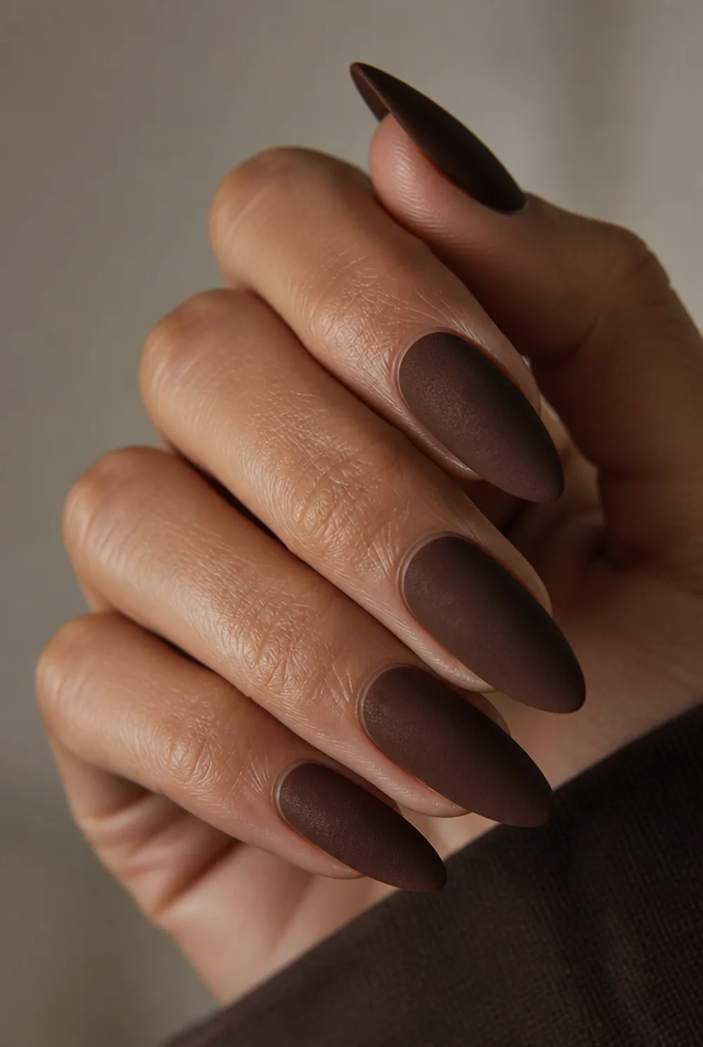 matte espresso nail art on olive skin long length - PolishedAndPrettyNails.com matte espresso nail art on olive skin, long length
