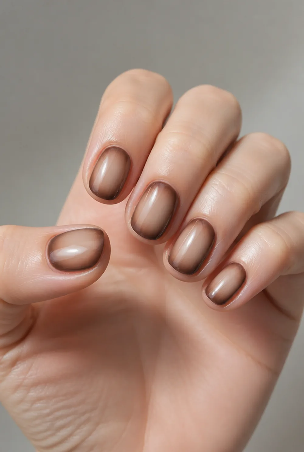 brown aura nail art on fair skin short length - PolishedAndPrettyNails.com brown aura nail art on fair skin, short length