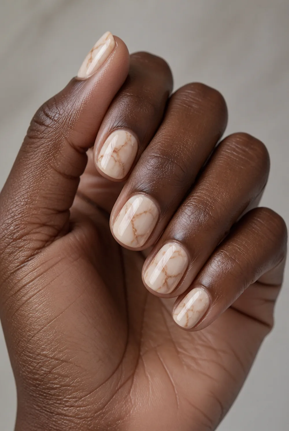 brown marble nail art on deep brown skin - PolishedAndPrettyNails.com brown marble nail art on deep brown skin
