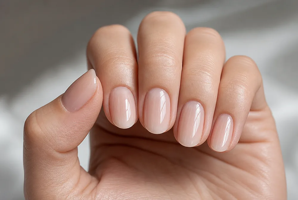 builder gel overlay on natural nails for added structure