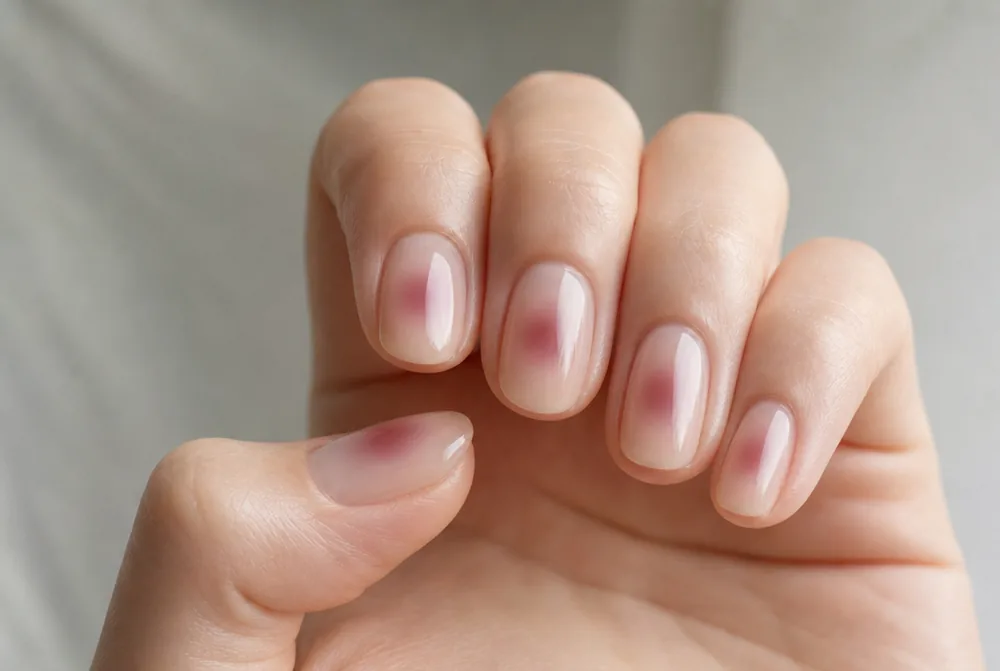 burgundy aura nails with blurred center glow