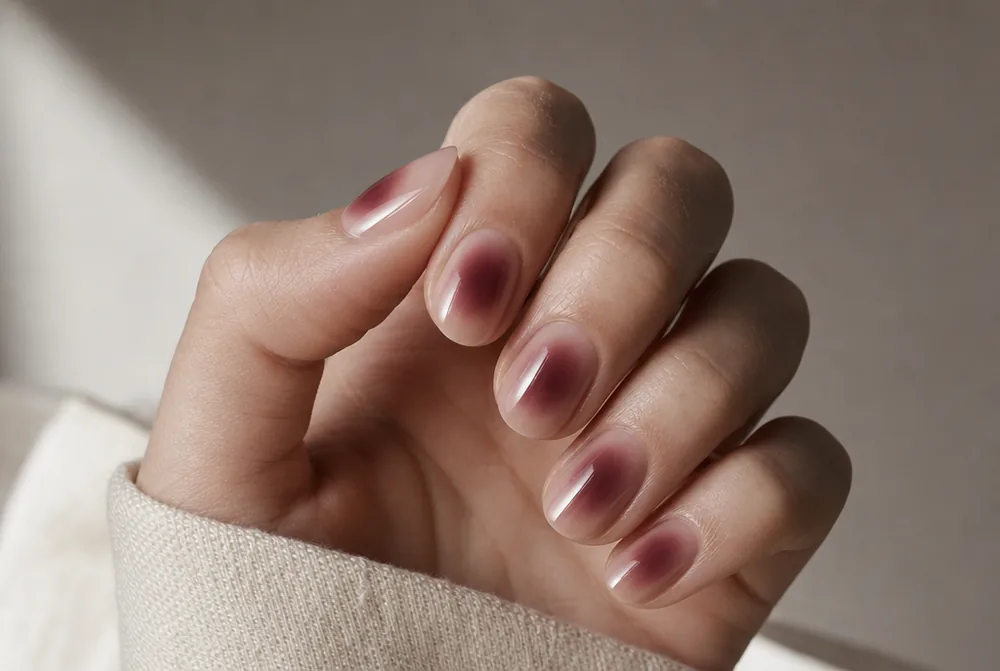 burgundy aura nails with wine centre glow