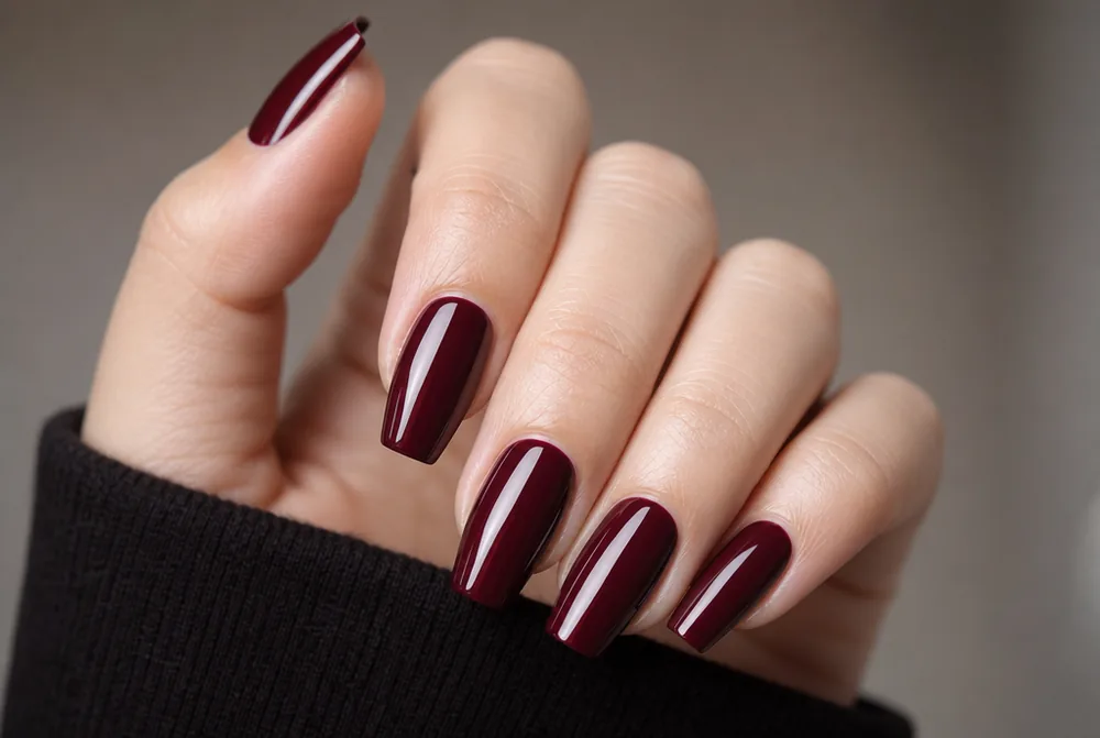 burgundy coffin nails with glossy wine finish