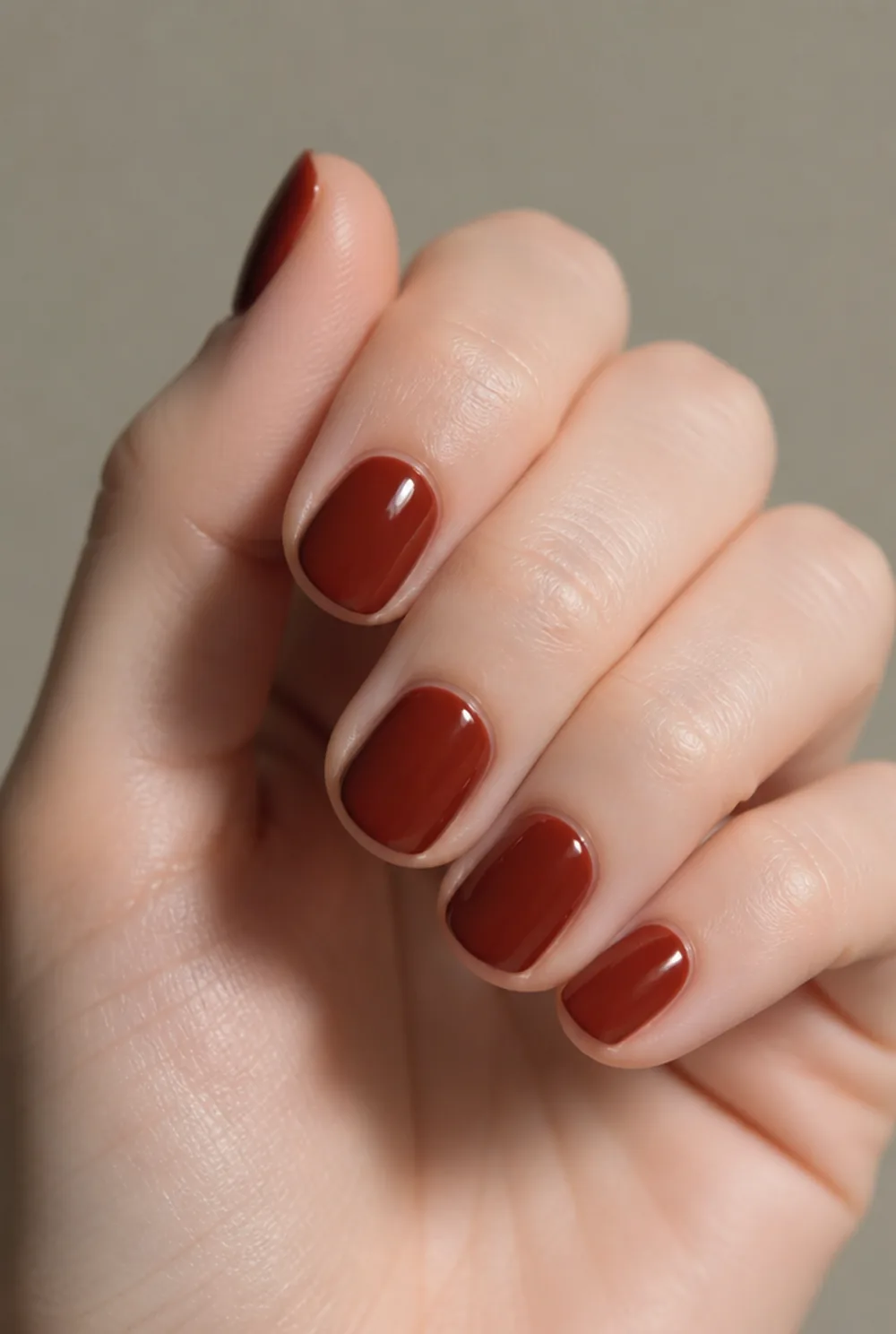 maroon brick nail art on fair skin short length - PolishedAndPrettyNails.com maroon brick nail art on fair skin, short length