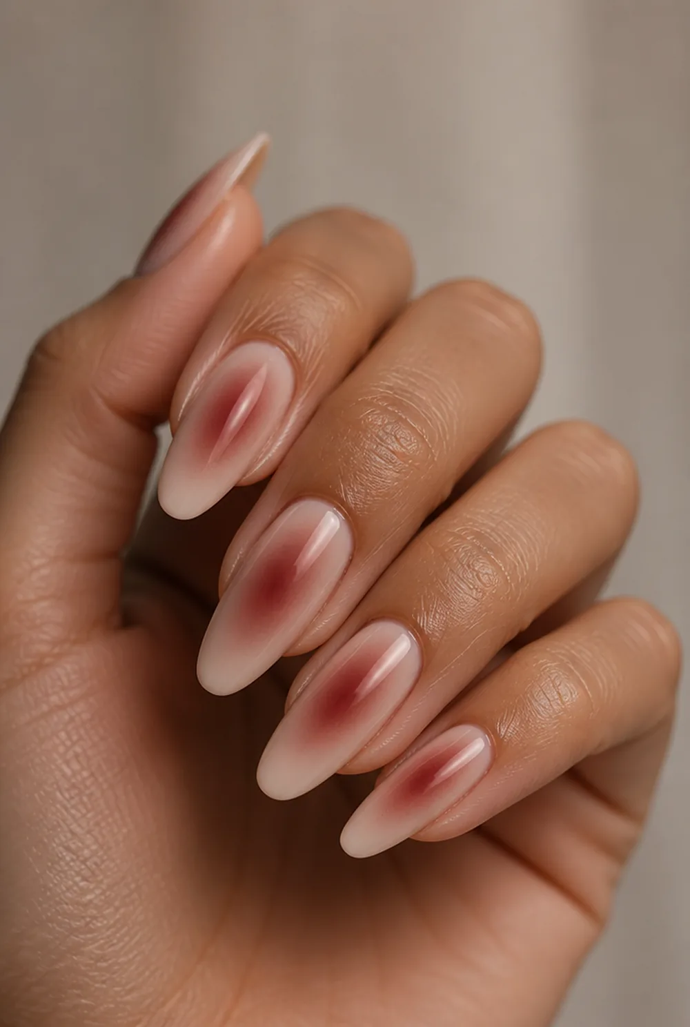 burgundy aura nail art on olive skin long length - PolishedAndPrettyNails.com burgundy aura nail art on olive skin, long length