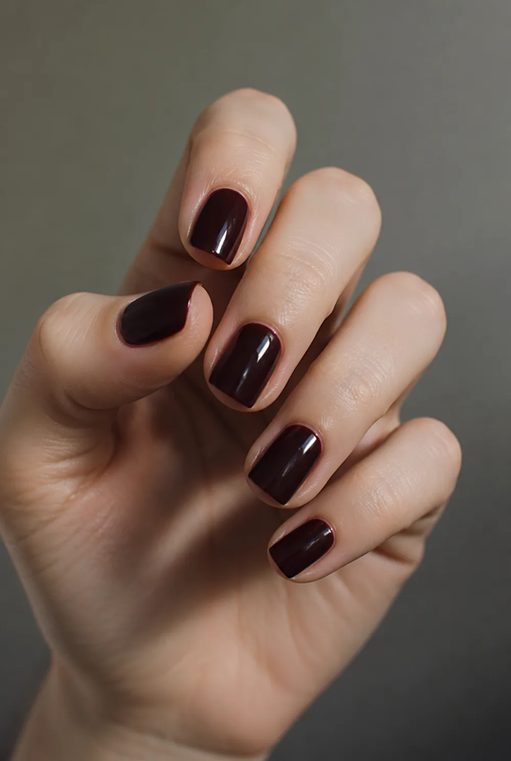 oxblood deep nail art on fair skin short length - PolishedAndPrettyNails.com oxblood deep nail art on fair skin, short length