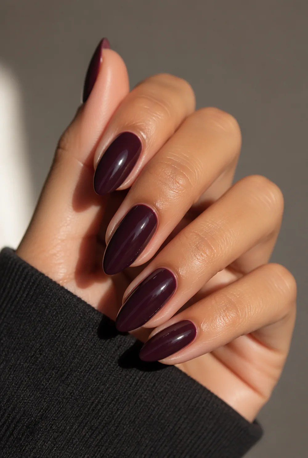 plum burgundy nail art on olive skin long length - PolishedAndPrettyNails.com plum burgundy nail art on olive skin, long length