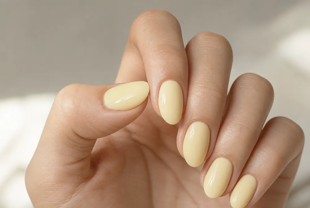 butter yellow nails on short almond shape