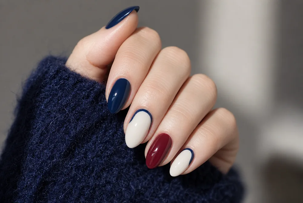 cherry red cream nails on medium almond shape