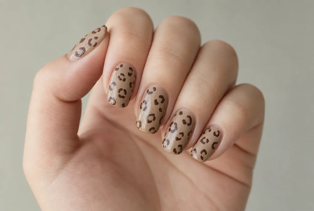 classic tan and brown leopard print nails