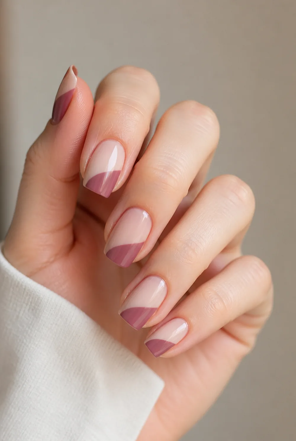 coffin half and half nail art on fair skin, short length