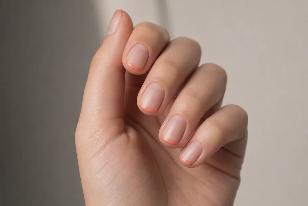 coral micro French nails with hairline tip