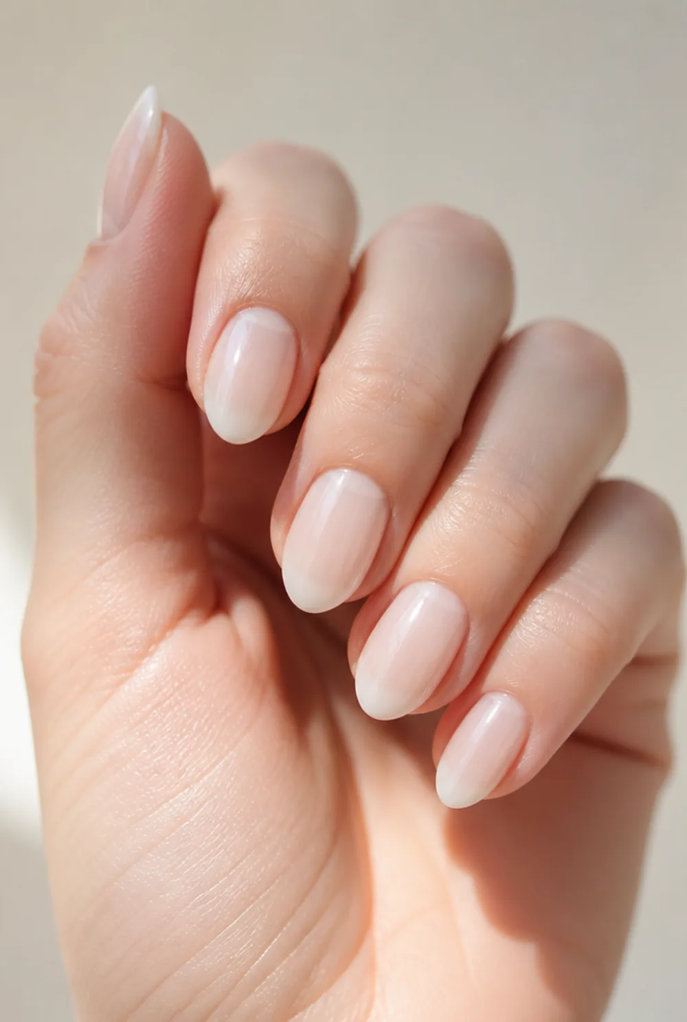 milky white nail art on fair skin, short length