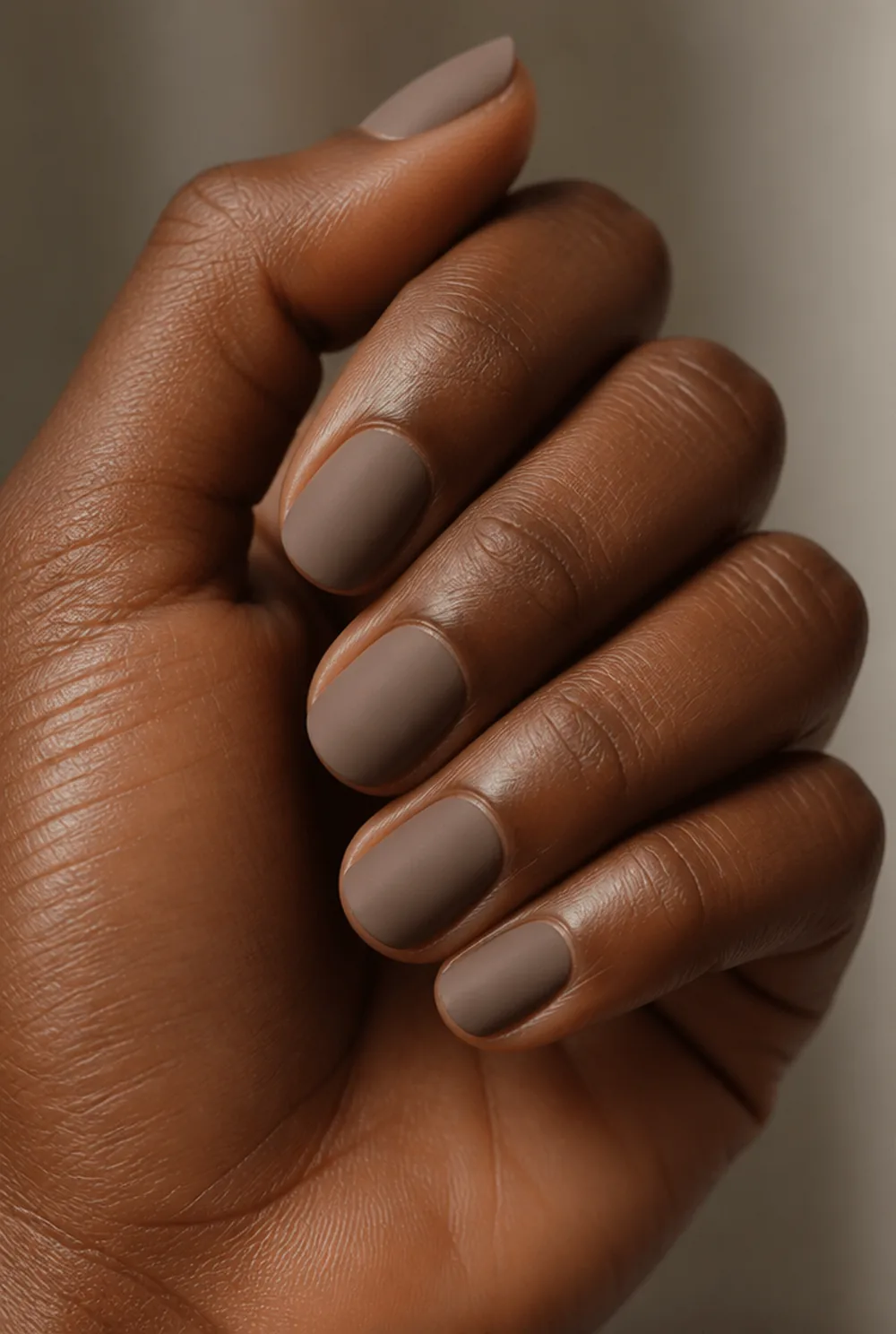 taupe suede nail art on deep brown skin