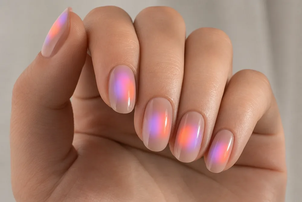 double aura nails with two overlapping colour glows