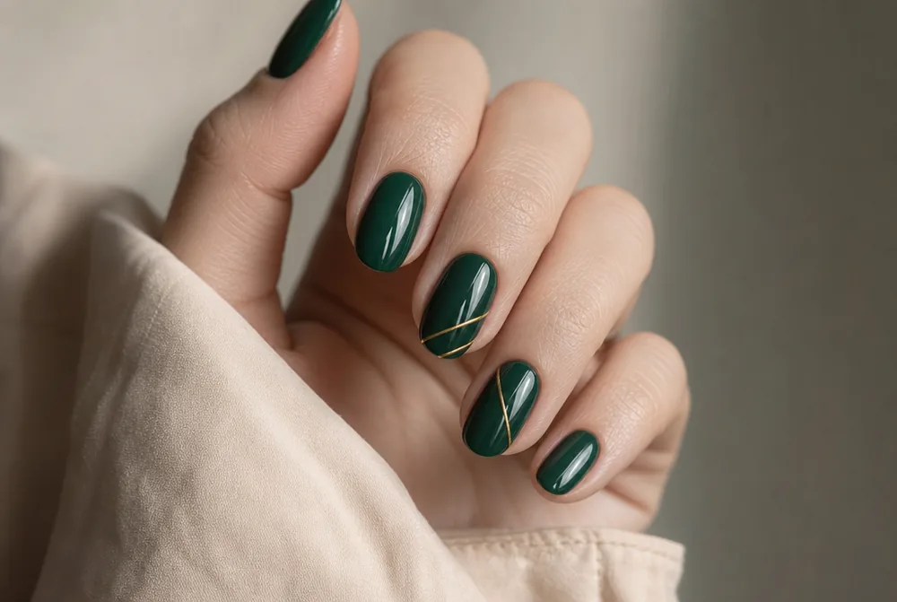 emerald green and gold New Years nails