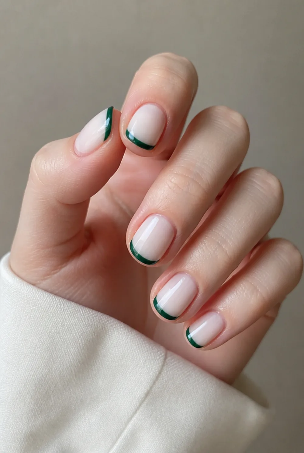 emerald on milky white nail art on fair skin short length - PolishedAndPrettyNails.com emerald on milky white nail art on fair skin, short length