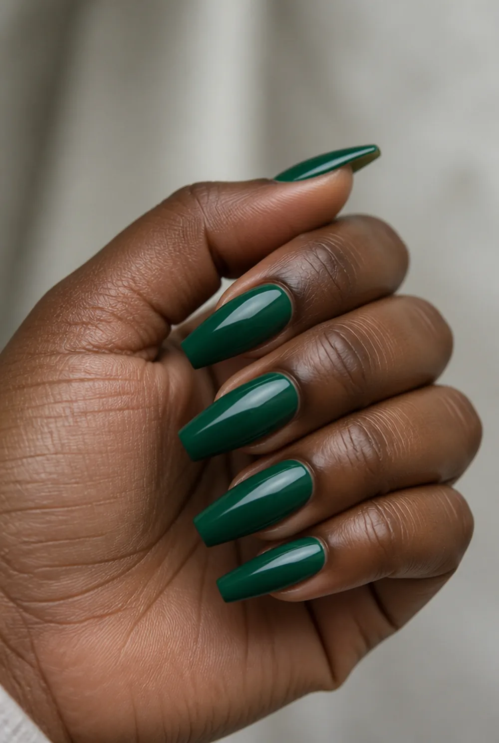 long emerald coffin nail art on deep brown skin - PolishedAndPrettyNails.com long emerald coffin nail art on deep brown skin