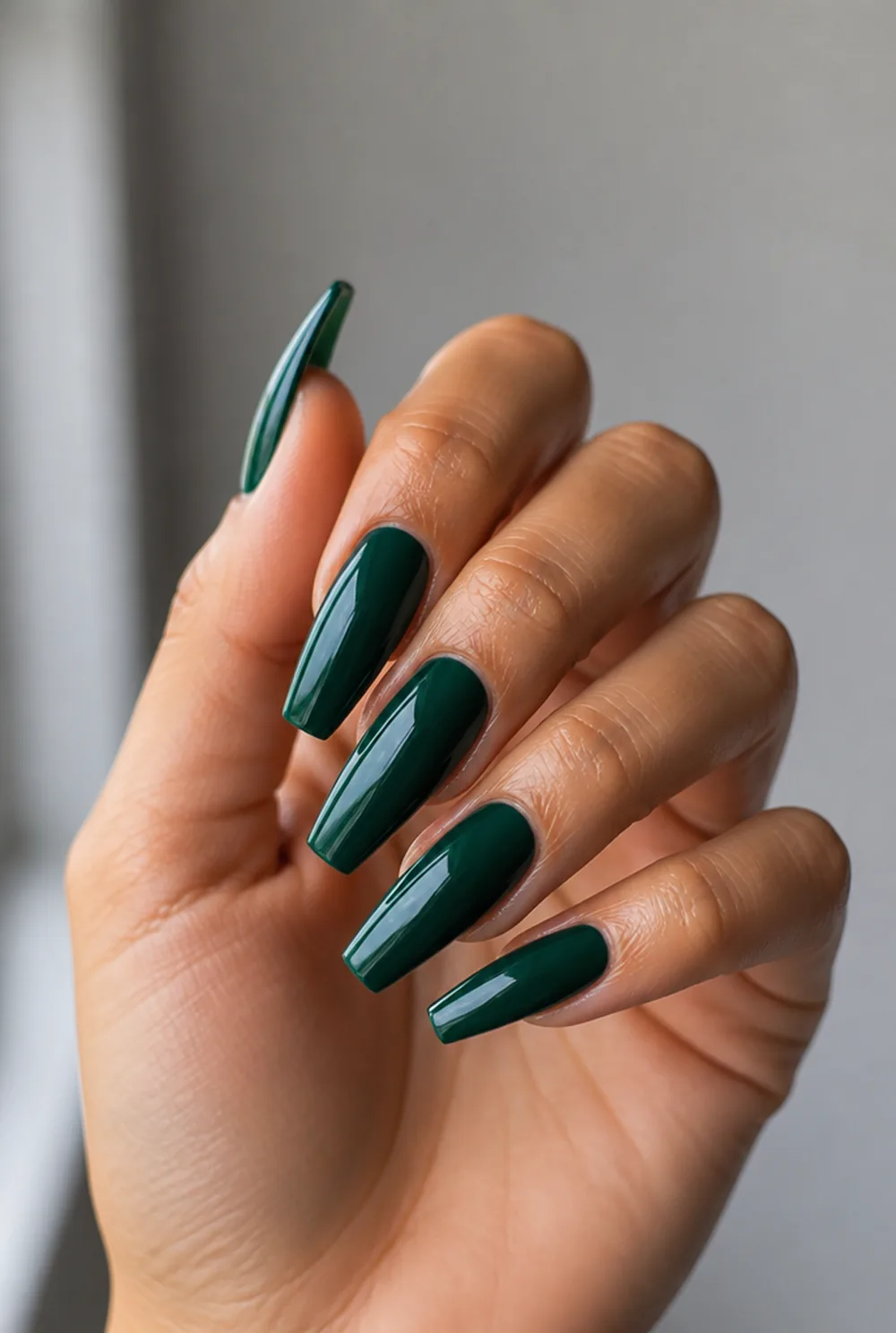 long emerald coffin nail art on olive skin long length - PolishedAndPrettyNails.com long emerald coffin nail art on olive skin, long length