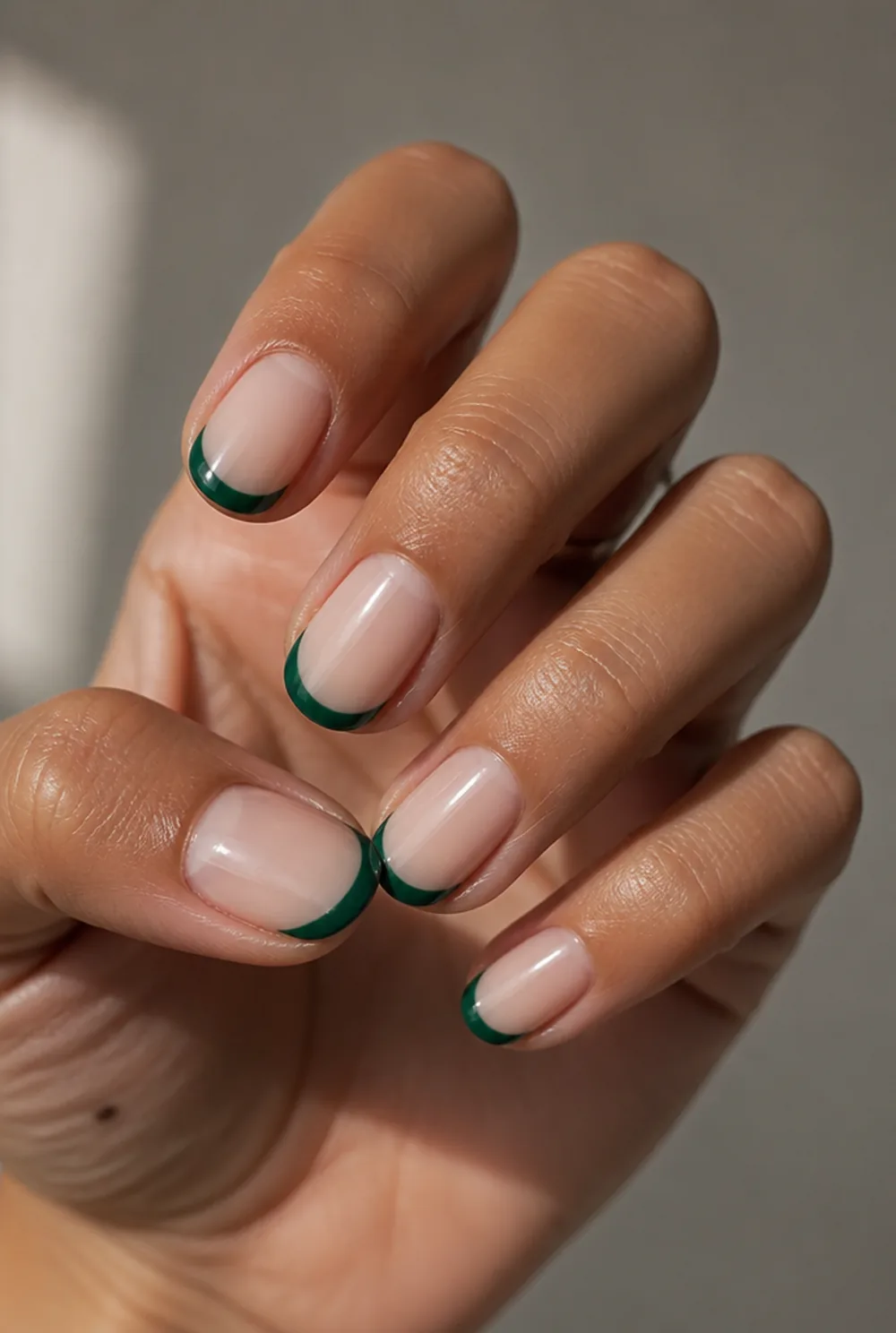 emerald french tip nail art on olive skin long length - PolishedAndPrettyNails.com emerald french tip nail art on olive skin, long length