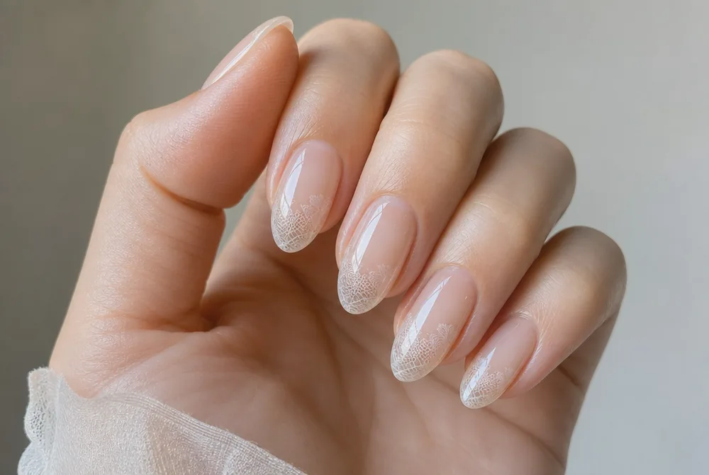 encapsulated lace nails on sheer base