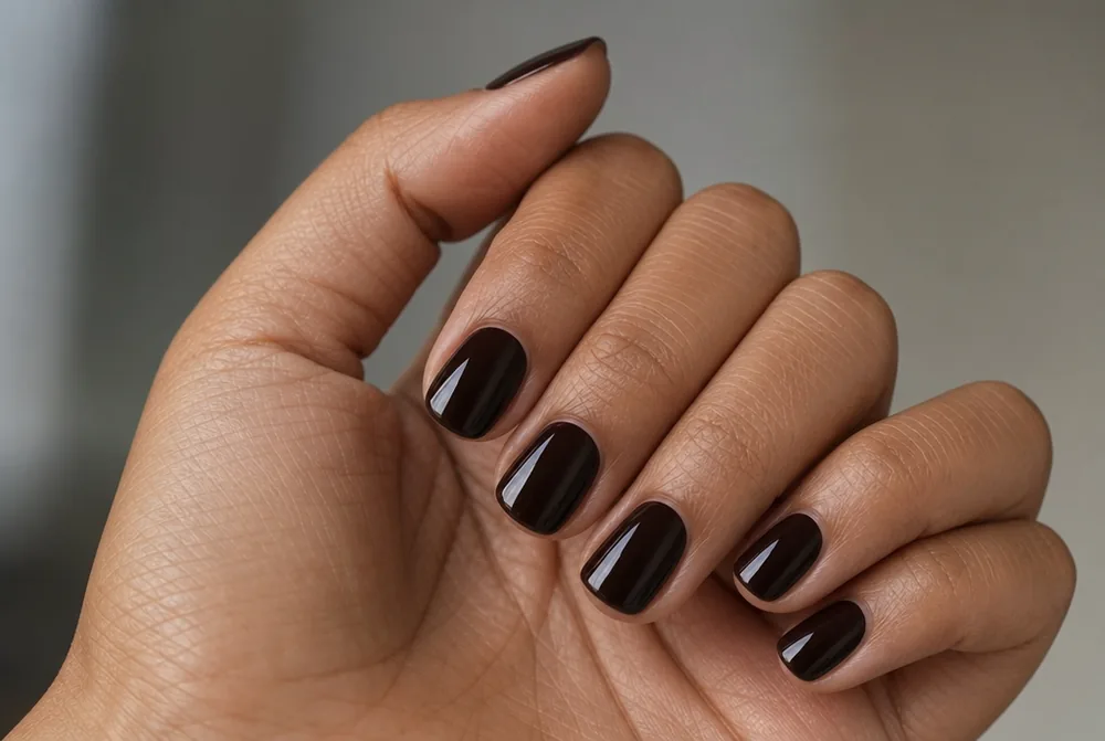 espresso brown pedicure on toes