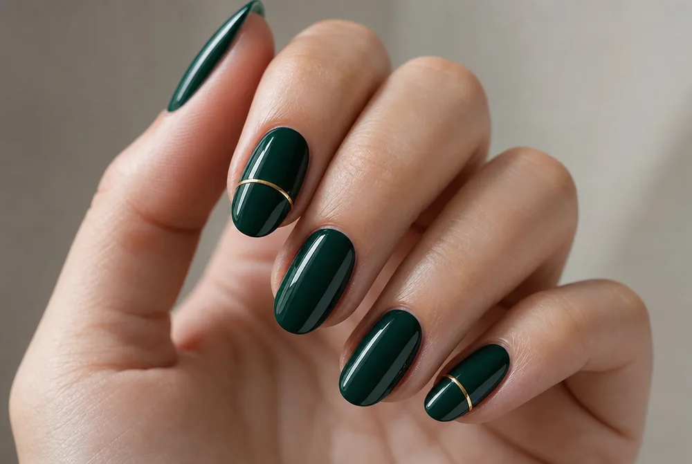 gold accents on emerald green nails