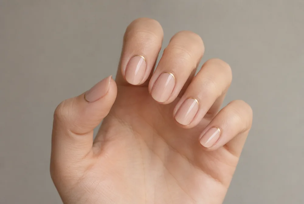 gold cuticle cuff nail design on nude base
