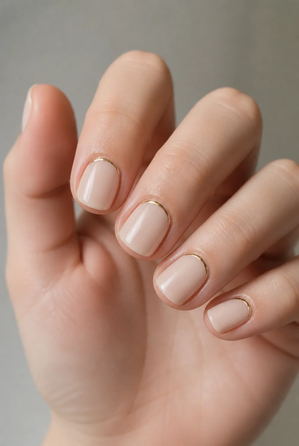 gold cuticle cuff nail art on fair skin, short length