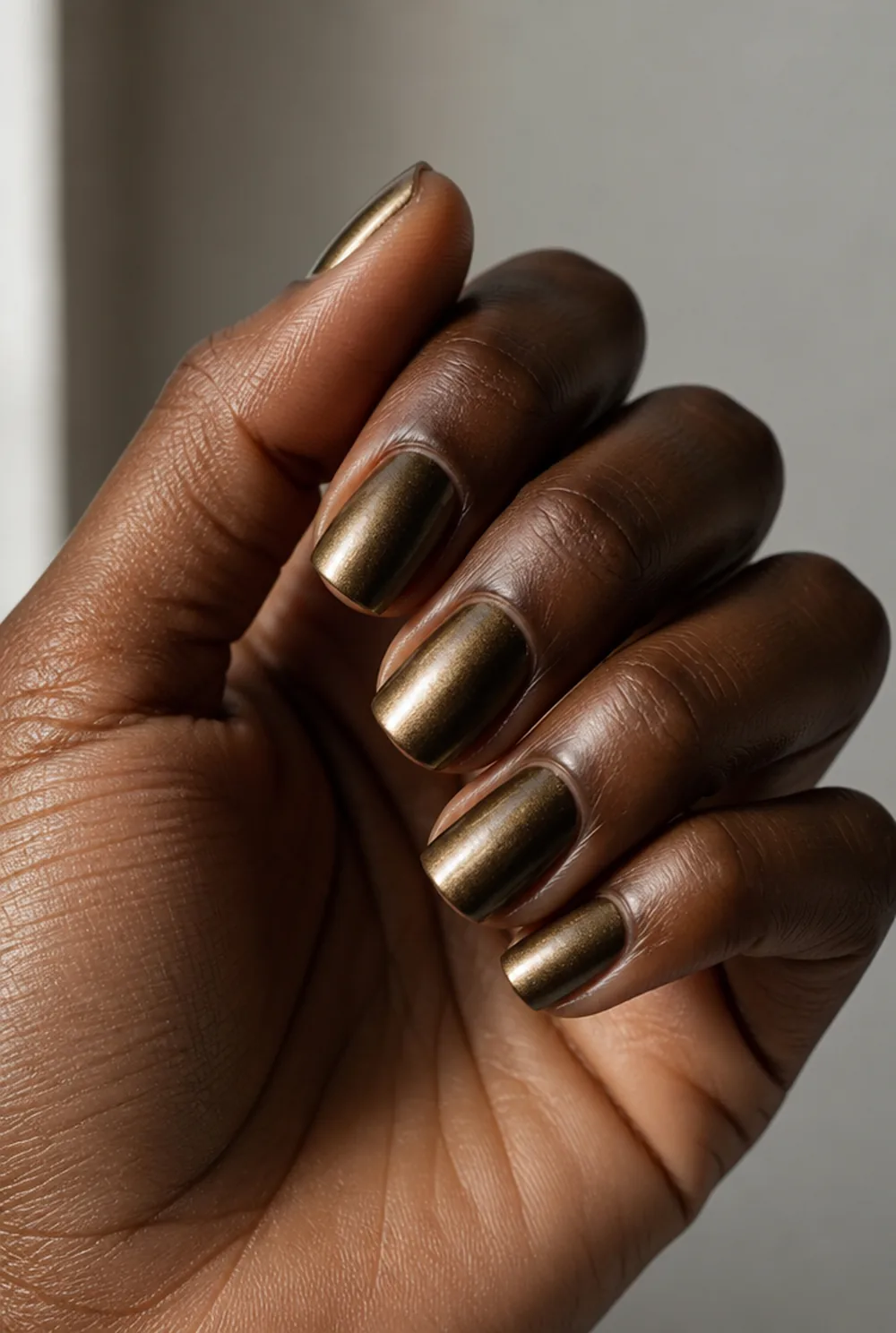 bronze gold deep nail art on deep brown skin