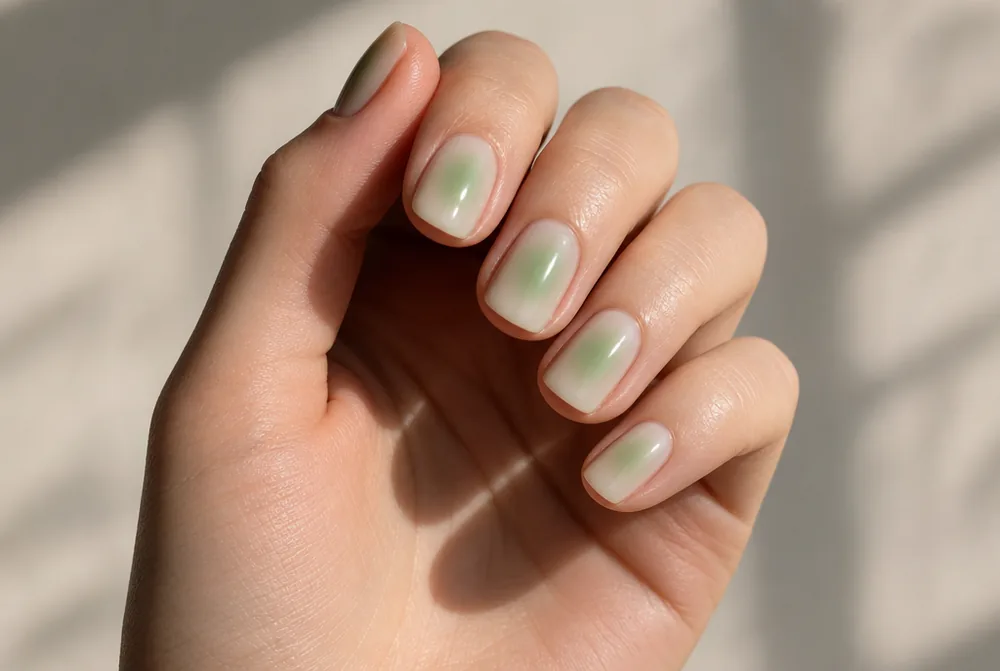 green aura nails with soft green centre glow