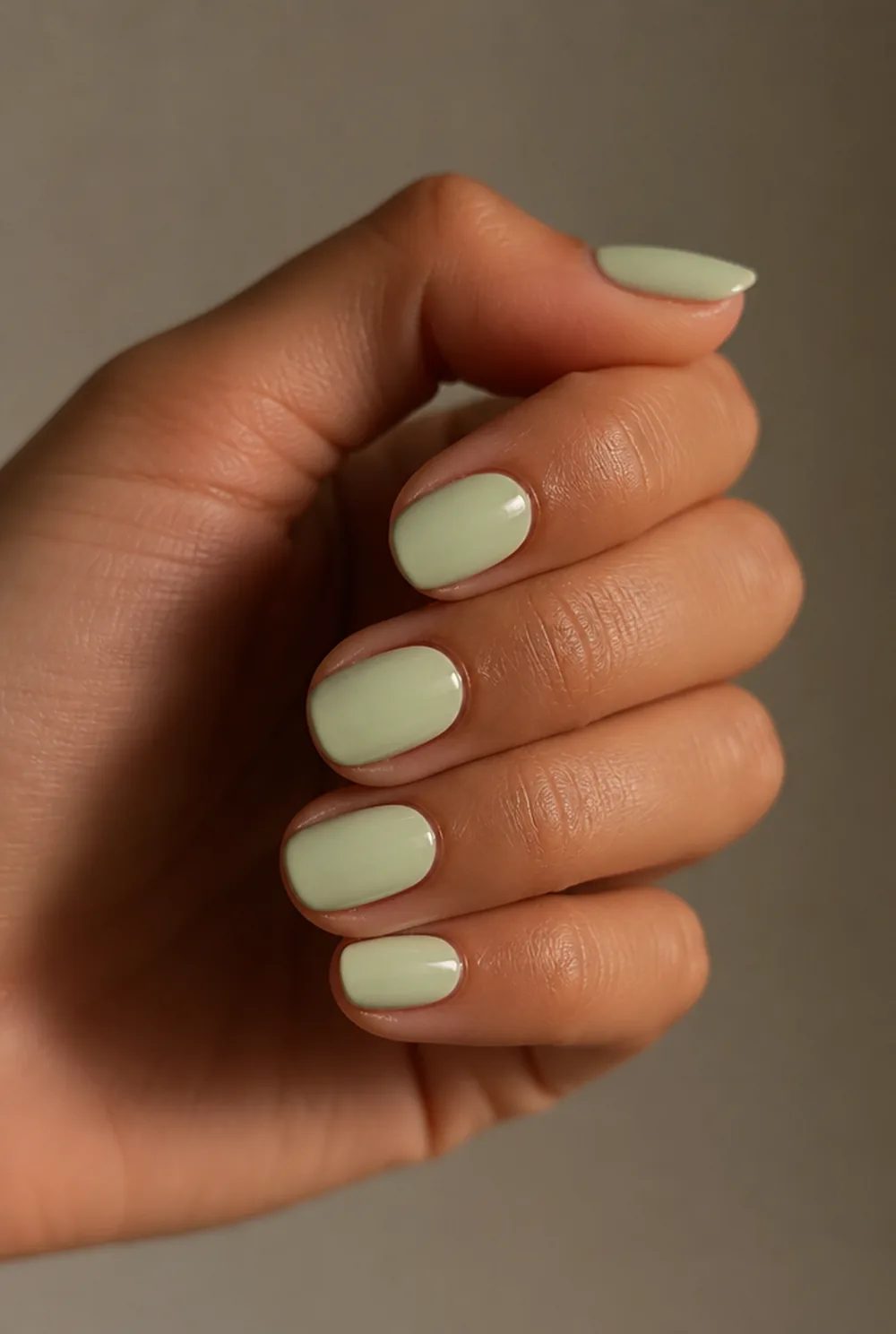 pistachio nail art on olive skin, long length