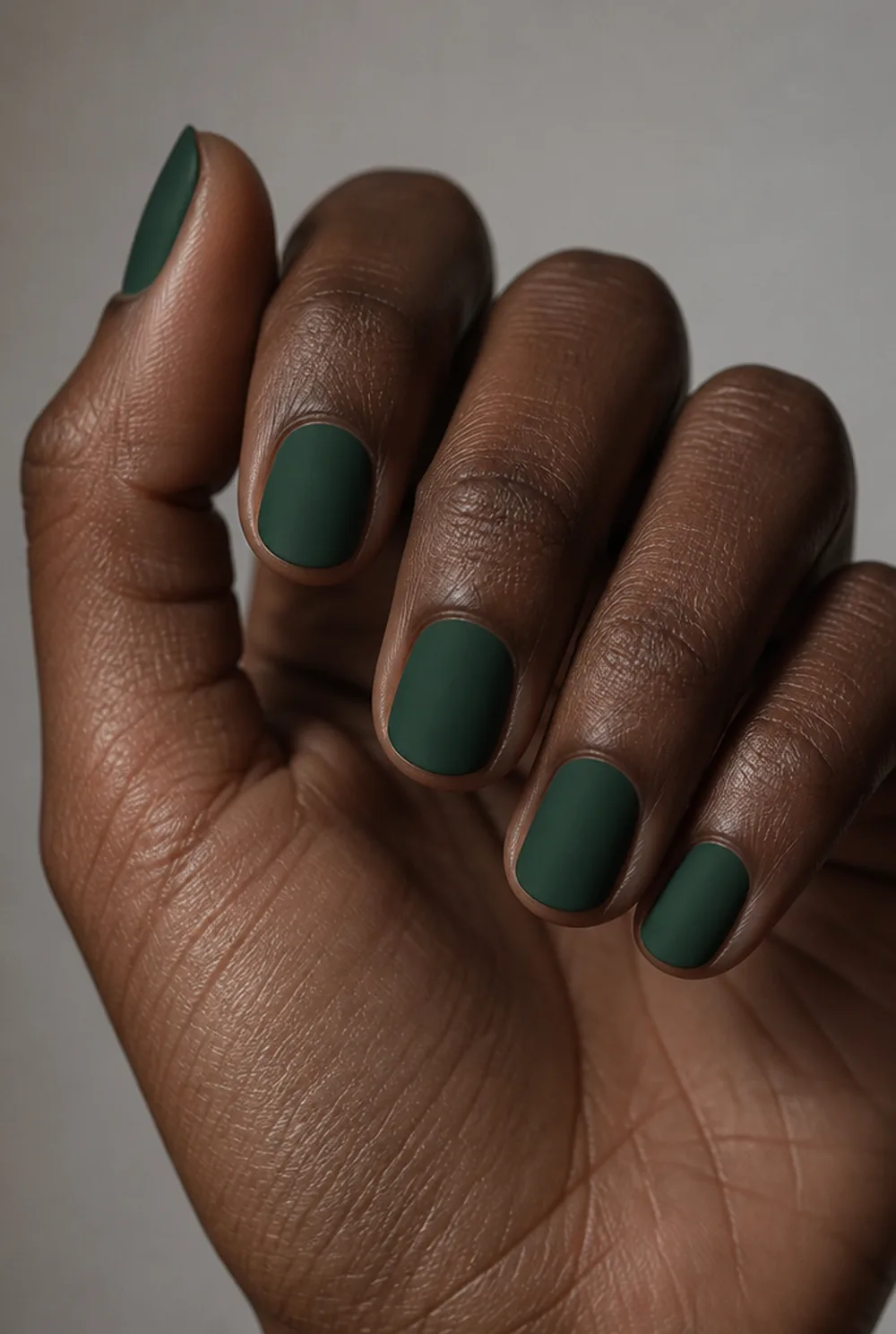 matte forest nail art on deep brown skin