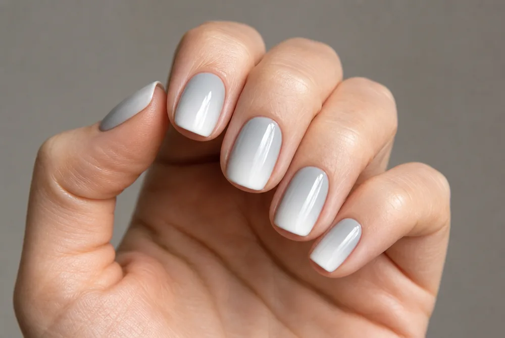 grey to white ombre nails with soft gradient