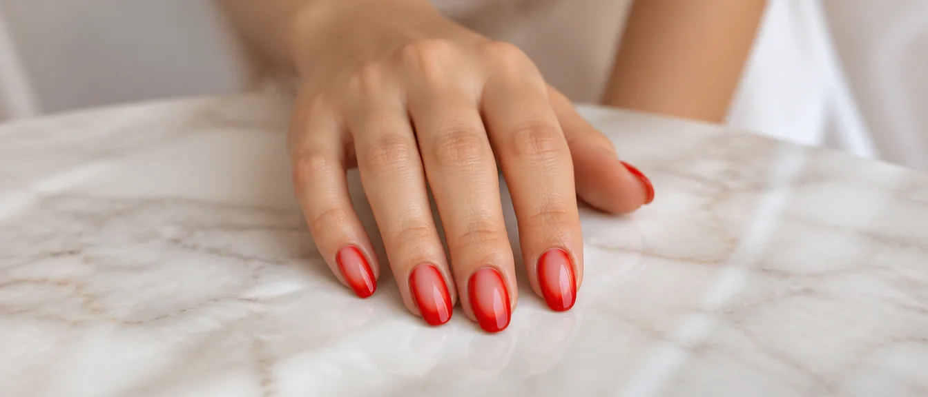 Red aura nails with soft blurred centre glow