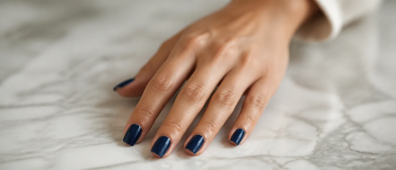 Midnight navy blue nails on medium square shape