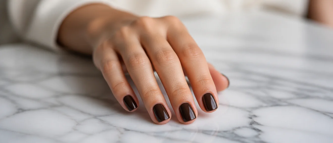 Espresso dark brown nails on short square shape - PolishedAndPrettyNails.com Espresso dark brown nails on short square shape