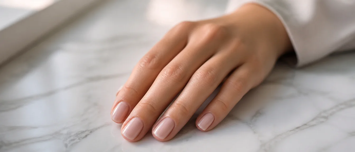 Gel manicure on short natural nails with glossy finish