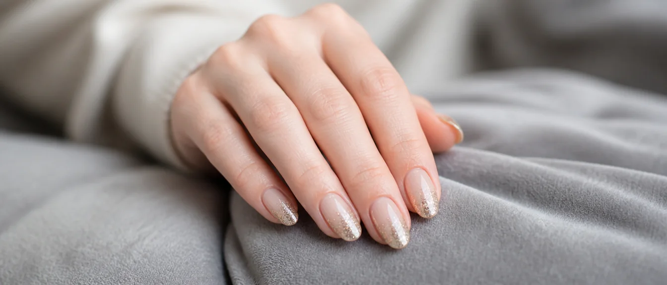 Champagne glitter ombre nails on nude base